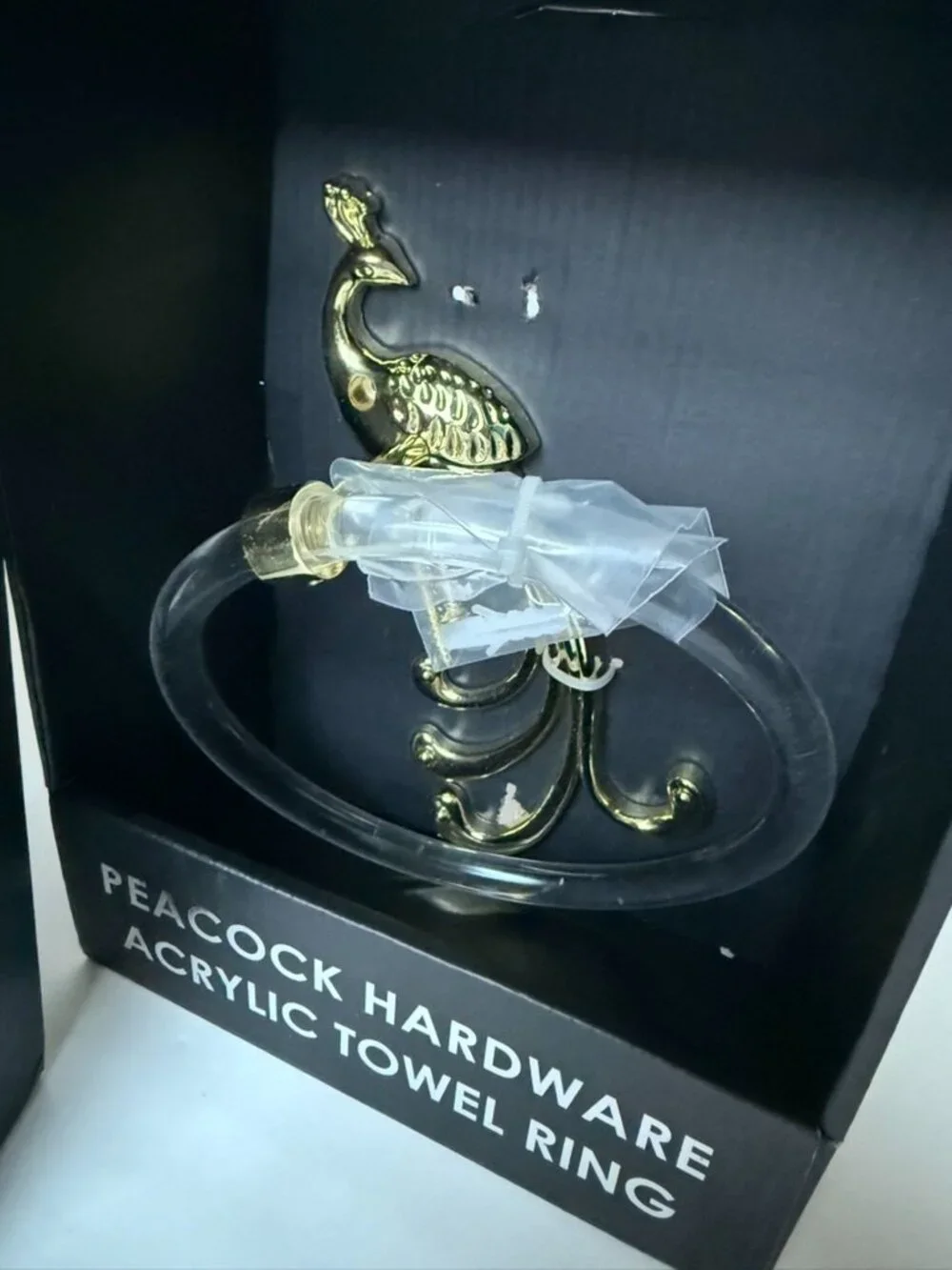 Peacock Hardware Acrylic Bathroom Set Towel Ring Hook Toilet Paper Holder NEW
